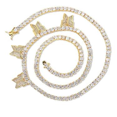 Imagem de QUNTING Colar de borboleta 3D banhado a ouro 18K, corrente de tênis, 4 e 6 peças, pingente de borboleta de cristal brilhante, gargantilha de borboleta com strass, gargantilha de diamante 5A para