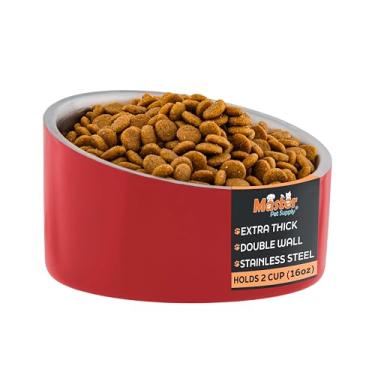 Imagem de Master Pet Supply Tigela inclinada de aço inoxidável para ração para cães e gatos - 473 ml resistente - chama carmesim, isolamento de parede dupla, tigela elevada antiderrapante para buldogues