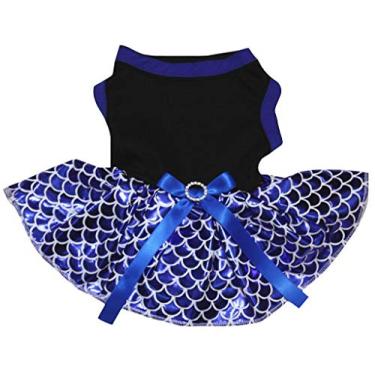 Imagem de Petitebella Vestido para cachorro tutu sereia liso (preto/azul royal, 2GG)