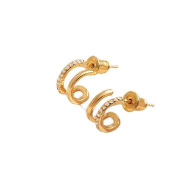 Imagem de Brincos de argola de ouro para mulheres, banhado a ouro 14 k, zircônia cúbica brilhante, argola leve, joias delicadas, presentes, standard, Latão, Sem pedra preciosa