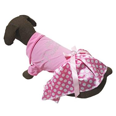 Imagem de Roupa para cachorro vestido princesa coroa rosa algodão camiseta branca bolinhas tutu