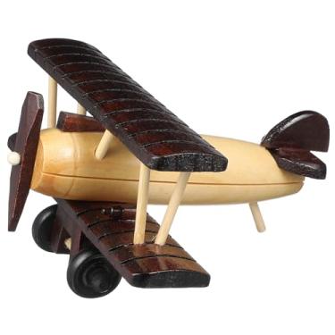 Imagem de TOPPERFUN Avião de madeira: modelo de avião de madeira vintage ornamento decoração artesanato em madeira para escritório em casa, mesa, prateleira, gabinete, expositores, mesa de trabalho