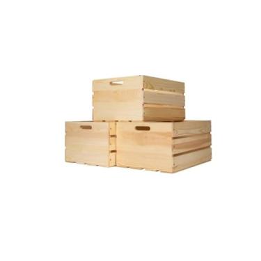 Imagem de FDHUIJIA 3 caixas grandes de madeira de pinheiro para armazenamento, caixas de madeira natural inacabada, comporta até 22,7 kg