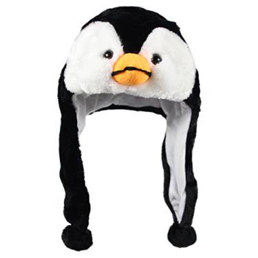 Imagem de Bioterti Chapéus de pelúcia divertidos de animal tamanho único poliéster com forro de lã, Pinguim, tamanho �nico