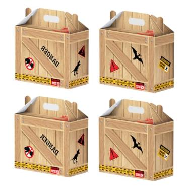 Imagem de 16 caixas de presente de papel de dinossauro para aniversário, artigos de festa de dinossauro, centros de mesa e decoração com tema pré-histórico, caixas de papel para lembrancinhas de festa de