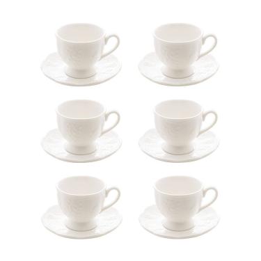 Imagem de Cj 6 Xícaras P/Café C/Pires de Porcelana New Bone Butterfly Flower Branco 100ml Lyor