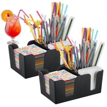 Imagem de FLKQC Pacote com 2 suportes de bar com 6 compartimentos, organizador de bar de plástico, organizador de bar comporta guardanapos, palitos de dente, canudos – 24 cm C x 14,6 cm L