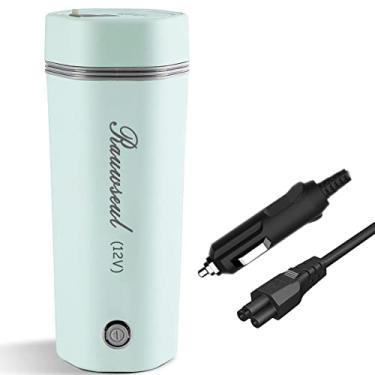 Imagem de Copo elétrico portátil de viagem 12V/7A 80W, capacidade de aquecimento de 350 ml, chaleira elétrica de chá e café para carro de 12 V, forro de aço inoxidável 304 de 450 ml, temperatura de aquecimento