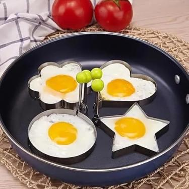 Imagem de Conjunto de 4 anéis de ovo, molde de anel de amassado para muffins ingleses para cozinhar panquecas - Acessórios de grelha portátil para acampamento interno pequeno-almoço sanduíche hambúrguer