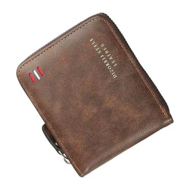 Imagem de Carteira masculina ultraleve de couro sintético vintage – Bolsa curta dobrável com bolso para moedas com zíper – Suporte para cartão de grande capacidade com bloqueio de RFID e 2 janelas para