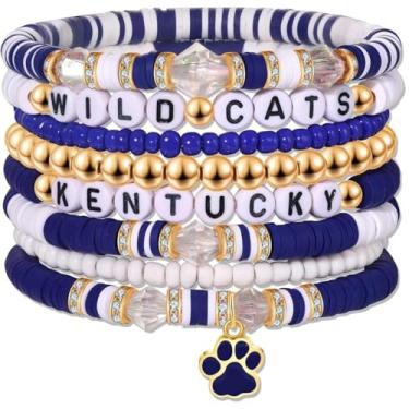 Imagem de Liiusgelad Pulseiras da Amizade Pulseiras Modernas de Contas de Argila Pulseiras Elásticas com Contas Douradas para Mulheres, 7 Peças, Roxas, Boho, Empilháveis, Joias Bonitas, Regular, Argila de