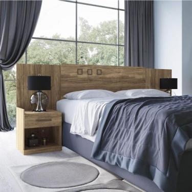 Imagem de Cabeceira Casal Extensível com 2 Mesas de Cabeceira com Gavetas Plus -