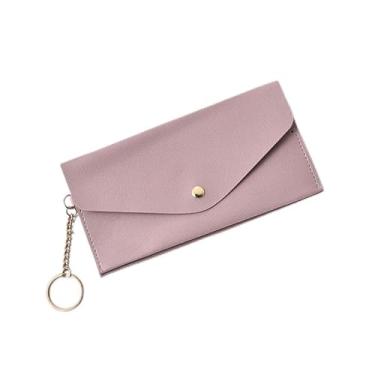 Imagem de Carteira feminina de couro genuíno com dobra dupla/tripla - Suporte minimalista para cartão de crédito com bloqueio de RFID e bolso para moedas, Roxa, Casual