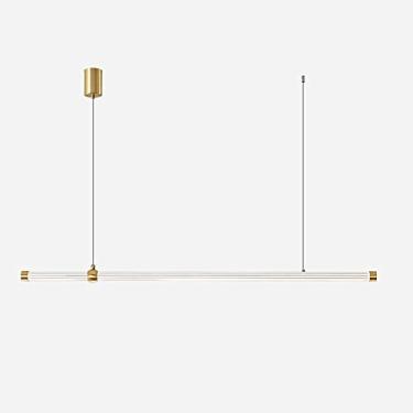 Imagem de Luminária pendente tubular ultrafina e alongada, em metal dourado com cúpula canelada em acrílico, ideal para sala de jantar, lustre moderno em LED e iluminação em faixa para ilha de cozinha