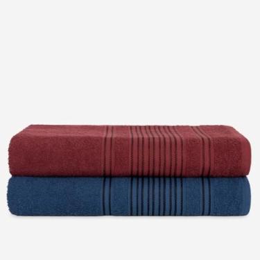 Imagem de Kit Jogo 2 Toalhas de Banho Luxo Prime 74x150cm – Algodão – Alta Absorção e Toque Macio (AZUL + BORDÔ)