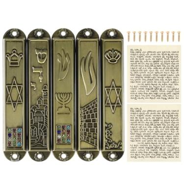 Imagem de Alipis Mezuzá de metal: 5 peças de estojos de escrituras vintage com pergaminhos - presente religioso judaico para decoração de postes de porta e bênção de aquecimento de casa