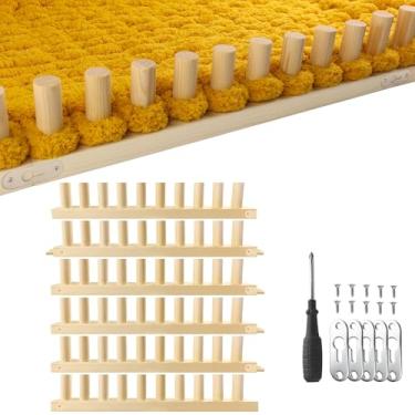 Imagem de Teares e tábuas de tricô volumosos, tear de madeira de tamanho ajustável para cobertor, sem necessidade de agulhas, kit de tricô manual para artesanato de fios DIY, decoração de casa, alívio do