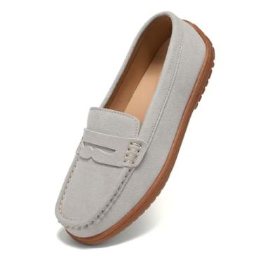 Imagem de BEAUSEEN Mocassins femininos Penny sem cadarço – Mocassins leves e respiráveis para dirigir, lindos sapatos sociais casuais para trabalho e viagens, Bege, 39