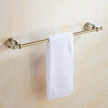 Imagem de Prateleira de chuveiro de latão, suporte de papel higiênico, barra de toalha montada na parede, suporte de escova de banheiro, conjunto de acessórios de banheiro, anel de toalha dourado (barra de