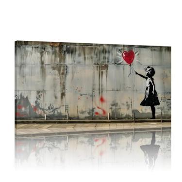 Imagem de Pôster de menina balão vermelho, arte de parede de graffiti, arte de parede de graffiti, conjunto de 1 tela Arts Banksy - (50 x 100 cm) sem moldura 20 x 40 polegadas