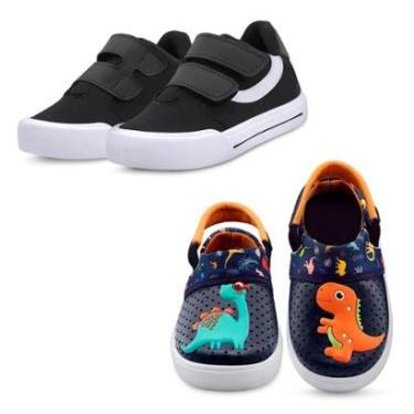Imagem de Kit 2 Pares Sandália Babuche Dino E Tênis Infantil Menino Preto Mzkid-Masculino