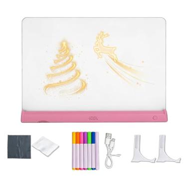 Imagem de Hamosky Prancheta de desenho LED com música, placa de arte reutilizável iluminada para crianças, quadro de escrita apagável a seco, rosa, 21,8 x 30,7 cm, recarregável por USB-C com 6 efeitos