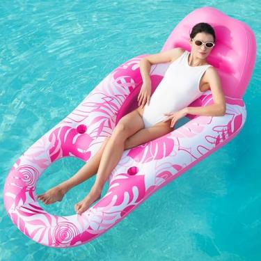 Imagem de Sloosh Flutuador de Piscina para Adultos, Boias Infláveis com Suporte de Copo e Descanso para os Pés, Rosa