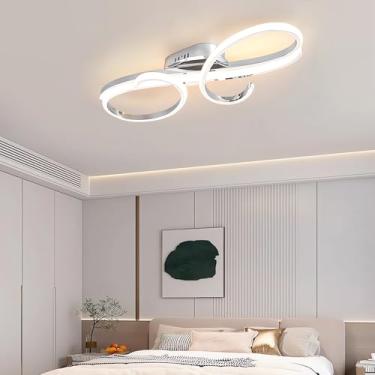 Imagem de Luminária de teto LED moderna de 60 W com controle remoto, dimerizável continuamente (3000-6000 K), lustre de metal e acrílico de 80 cm para iluminação de quarto, sala de estar, escritório e