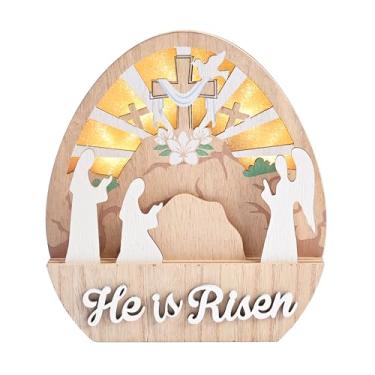 Imagem de Valery Madelyn Decorações de Páscoa, cena de túmulo vazio e decoração de cruz com luz LED, decoração de Páscoa cristã de madeira grande EG1106-0080 EUA
