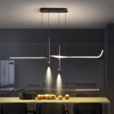 Imagem de Luminária pendente LED regulável para sala de estar e mesa de jantar, com controle remoto. Luminária pendente moderna para sala de jantar, com altura ajustável, ideal para escritório, bar, m