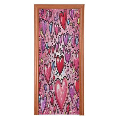 Imagem de ATTX Capa para porta da frente do dia dos namorados - decoração de férias de tecido elástico lavável para festas, casa, decoração de porta da frente, 36 x 98 polegadas (350)