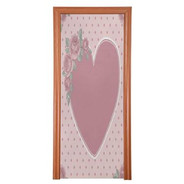 Imagem de ATTX Capa de porta da frente coração rosa dos namorados - decoração de férias de tecido elástico lavável para festas, casa, decoração de porta da frente, 36 x 98 polegadas (895)