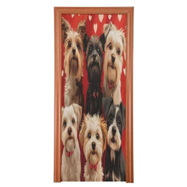 Imagem de ATTX Capa para porta da frente do dia dos namorados para cães - decoração de férias de tecido elástico lavável para festas, casa, decoração de porta da frente, 36 x 98 polegadas (394)
