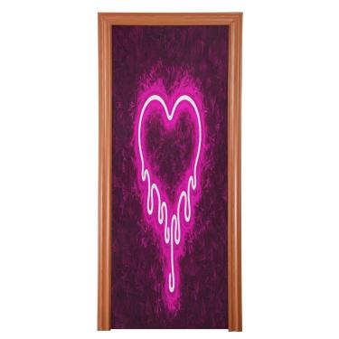 Imagem de ATTX Capa de porta da frente com coração escorrendo - Decoração de férias de tecido elástico lavável para festas, casa, decoração de porta da frente, 36 x 98 polegadas (343)