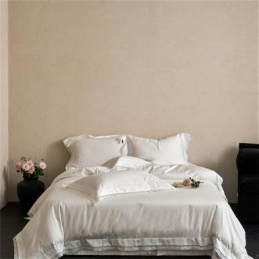 Imagem de Conjunto de cama com borda larga, capa de edredom macia em algodão, lençol de cima/com elástico, cor 4, lençol de baixo 1,5MBed