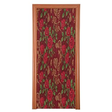 Imagem de ATTX Capa de porta da frente com flor de dia dos namorados - decoração de férias de tecido elástico lavável para festas, casa, decoração de porta da frente, 942 x 98 polegadas (942)