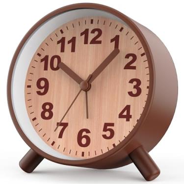 Imagem de Anmileely Despertador analógico, silencioso, retrô, sem tique-taque, relógio de metal redondo com luz noturna, soneca, operado por bateria, para quarto, cabeceira, mesa, escritório, viagem ou presente