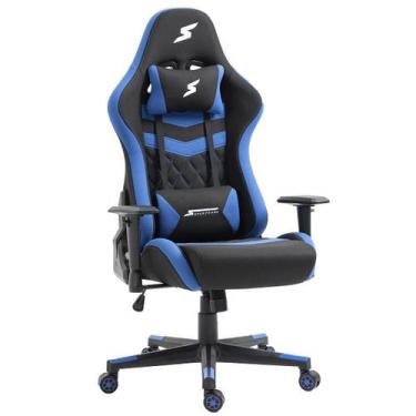 Imagem de Cadeira Gamer SuperFrame Sport, Reclinável, 2D, Preta e Azul