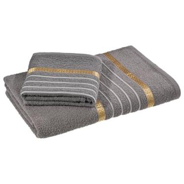 Imagem de Jogo de Toalhas 2/4 Peças - 100% Algodão, Alta Absorção, Para Banho e Rosto, Grande Laune, Ideal para Ambientes Domésticos (Cinza - 1 Banho e 1 Rosto)