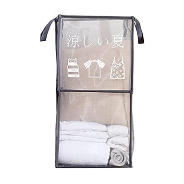 Imagem de Cesto de Lavanderia Transparente com Alça Malha Plegável para Organizar Roupas Toalhas Brinquedos em Casa Respirável Lev