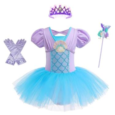 Imagem de Dressy Daisy Collant de balé de sereia de princesa, tutu, para meninas, roupas de bailarina, fantasia de dança, roupa de dança com saia de tule tamanho 5-6