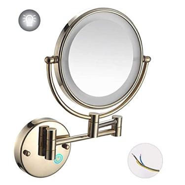 Imagem de U5GAAALPPQ9 Espelho de maquiagem montado na parede com luzes LED, giratório perfeito para penteadeira de quarto ou banheiro (cor: ouro zircônio, tamanho: 10) (ouro de zircônio 7X)
