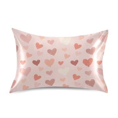 Imagem de Wassud Fronha de cetim para o dia dos namorados com corações para cabelo e pele, fronhas de seda lisa, tamanho padrão, respirável, com fecho de envelope