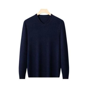 Imagem de Suéter Masculino De Tricô Gola V Oversized Cor Sólida Quente Pulôver D
