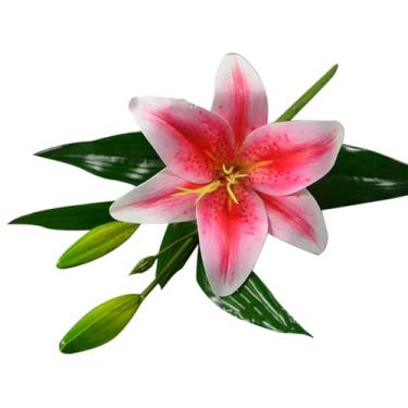 Imagem de Flores artificiais para decoração de lírio, ramo único, flor artificial, casamento, sala de estar, armário de TV, mesa de jantar, vaso realista, arranjo de flores, plantas e flores artificiais (D)