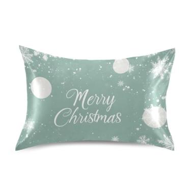 Imagem de Wassud Fronha de cetim para cabelo e pele Merry Christmas fronhas de seda macia tamanho padrão capas de travesseiro respiráveis com fecho de envelope