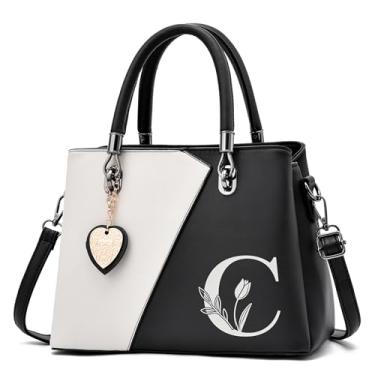 Imagem de I IHAYNER Bolsa feminina de couro sintético e alça superior, bolsa tiracolo com inicial inicial, C