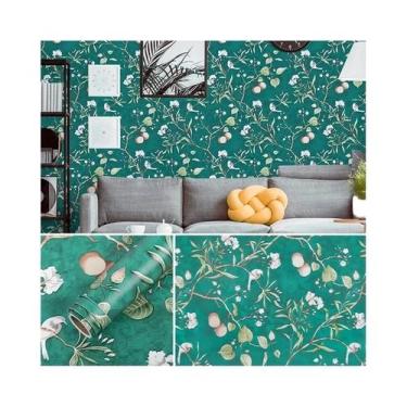 Imagem de Papel De Parede Floral Verde Autoadesivo Vintage Vinil Decorativo Impe