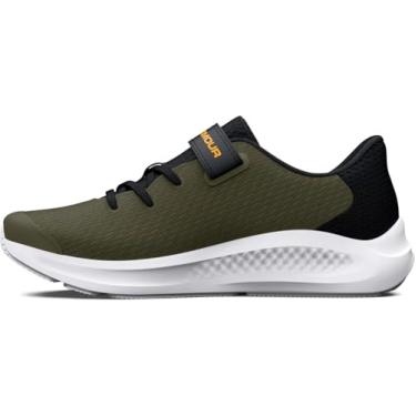 Imagem de Under Armour Tênis de corrida unissex pré-escolar Pursuit 3 logotipo grande fecho alternativo, (302) Verde Od Marinho/Preto/Laranja Fórmula, 2 Little Kid