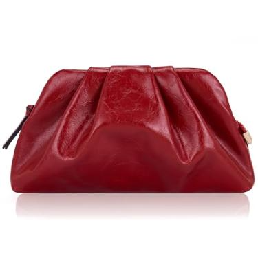 Imagem de Milisente Bolsa clutch feminina plissada de couro PU brilhante com alça de ombro para formatura de casamento formal, Vermelho